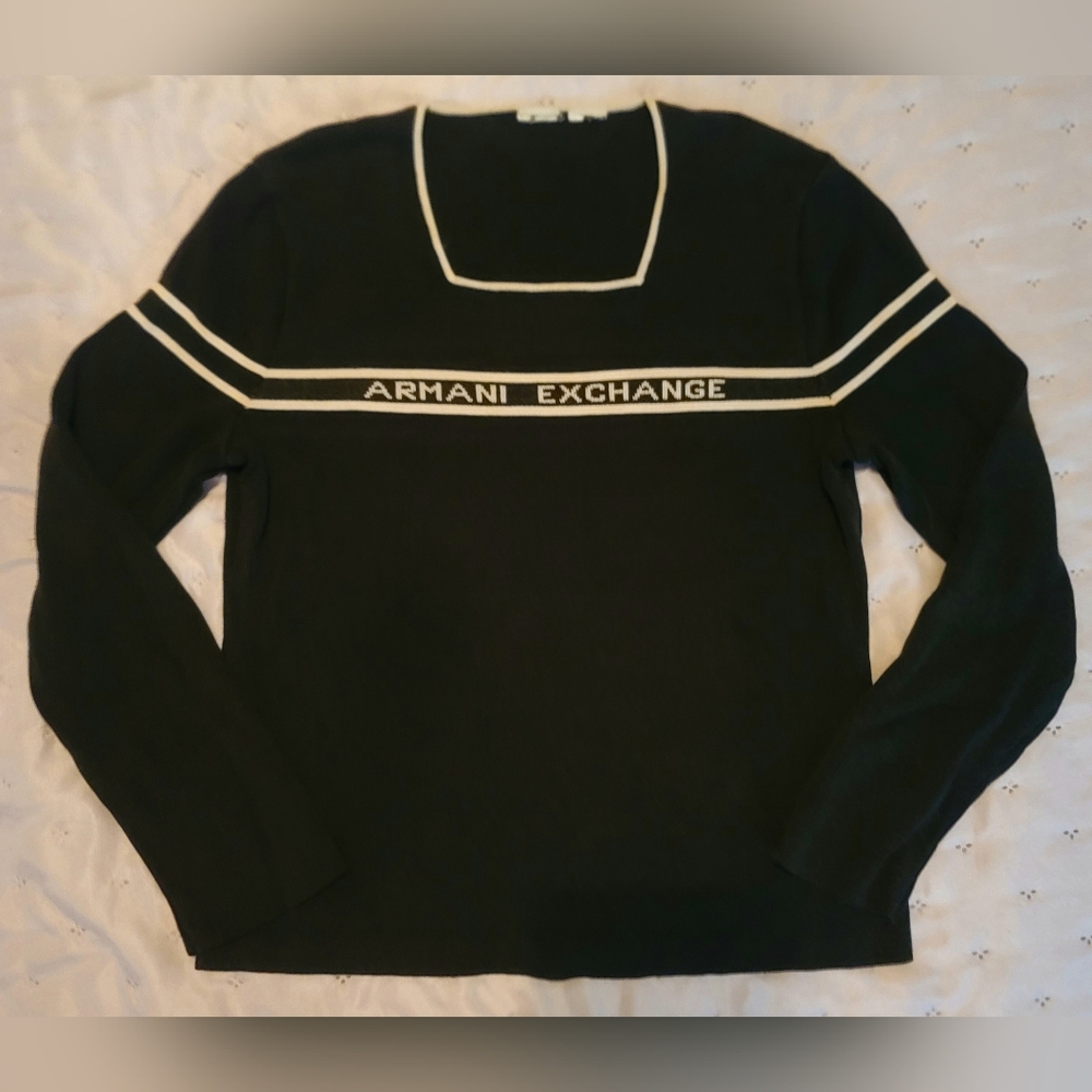 Armani Exchange Black Sweater with Cream Trim